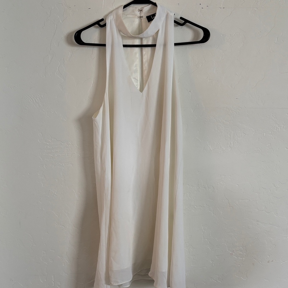 Lulus- Chiffon White Halter Shift Dress